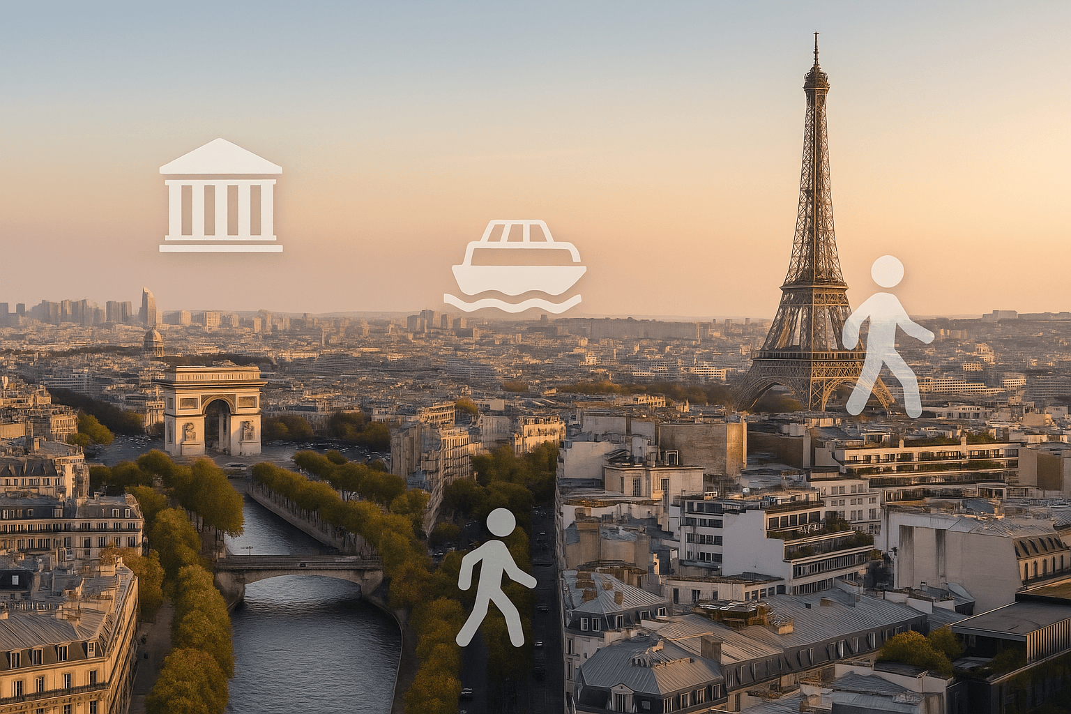 Paris skyline featuring the Eiffel Tower and Seine River, symbolising attractions included in the Paris All-Inclusive Pass.