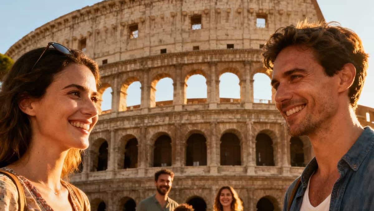 Visitors holding attraction tickets outside the Colosseum in Rome
