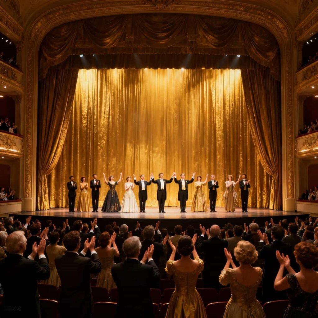 Shows & Entertainment: Audience applauding theatre performers on stage.