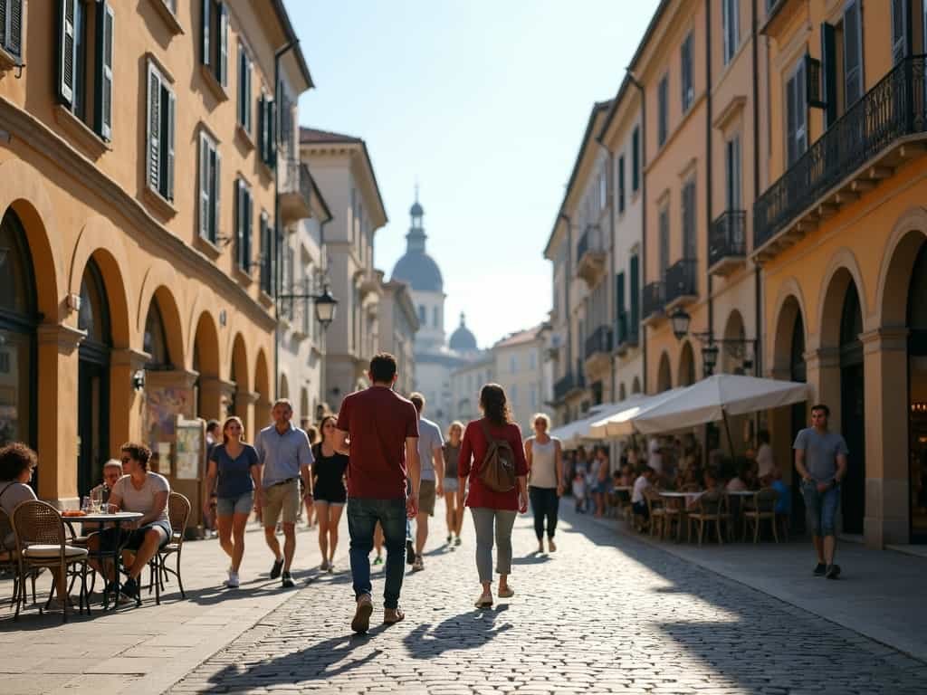 Tours & Holidays: Travellers on a guided walking tour in a historic European city.