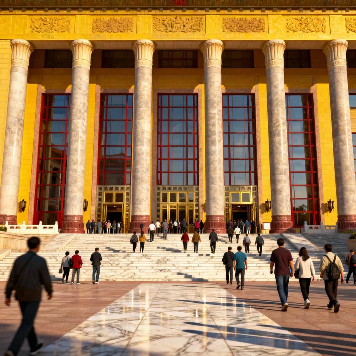 Visitors entering the National Museum of China in Beijing on a sunny day