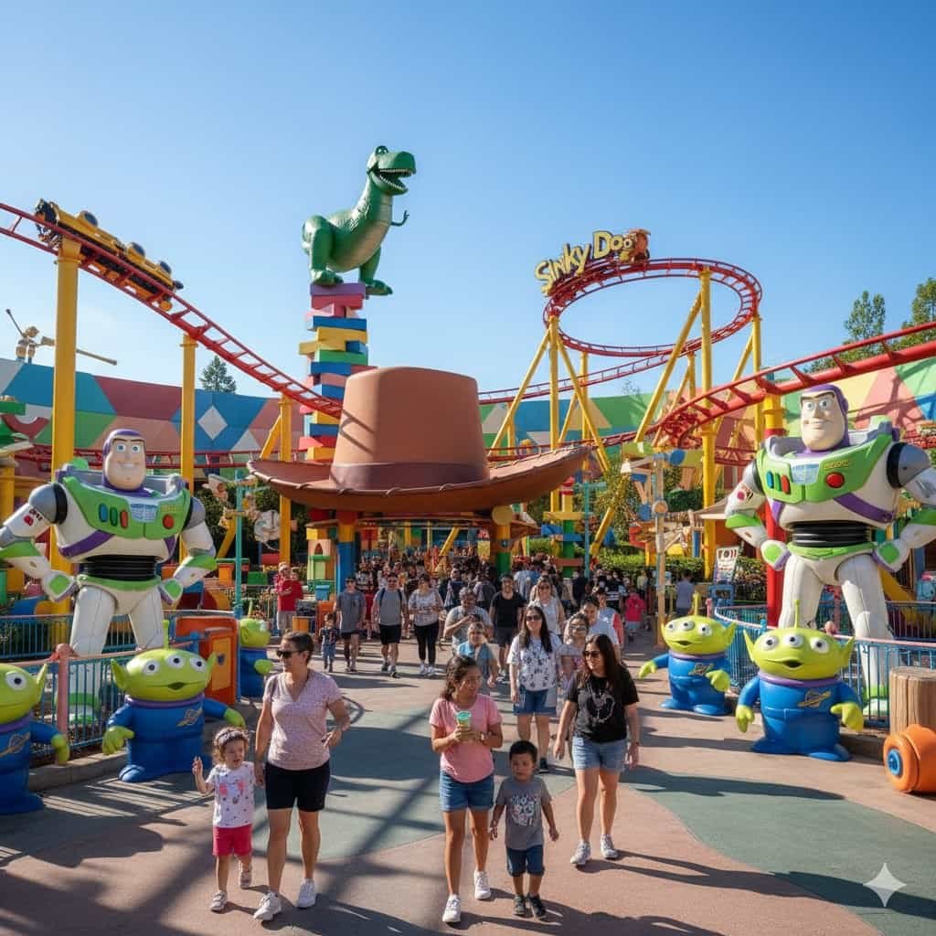 Slinky Dog Dash coaster running through Toy Story Land at Disney’s Hollywood Studios Florida.