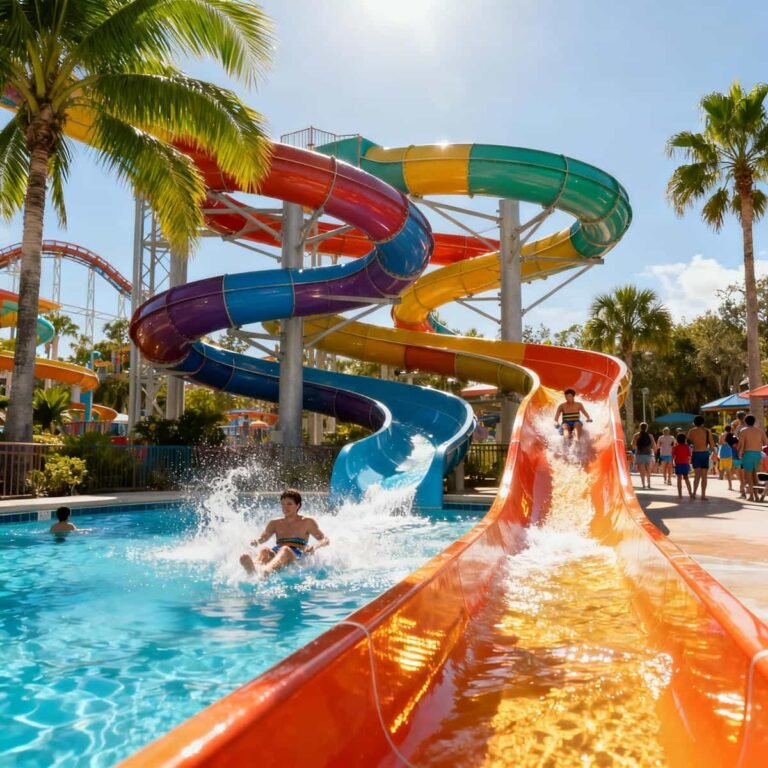 Island H2O Water Park Tickets: Riders on a waterslide at Island H2O Water Park, Orlando