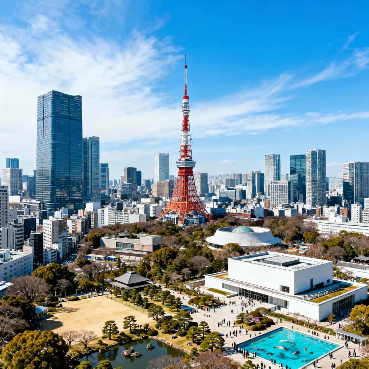 Tokyo City Pass: Tokyo skyline with museums and cultural buildings, illustrating the attractions accessible via The Tokyo Pass.