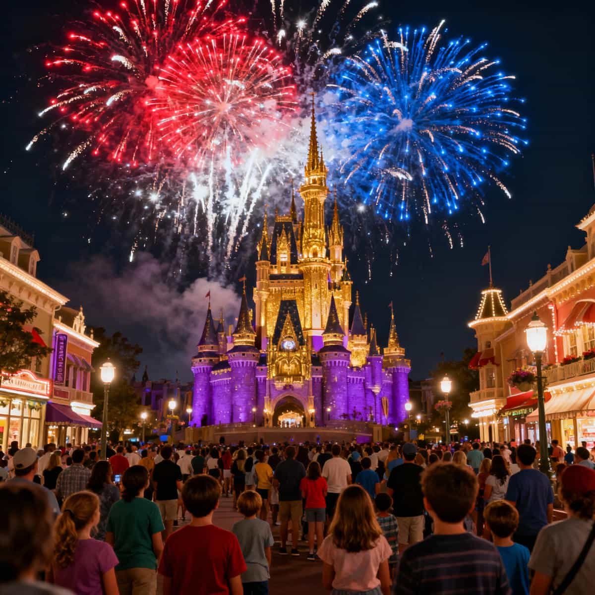 Cinderella Castle lit up with fireworks at Walt Disney World Resort